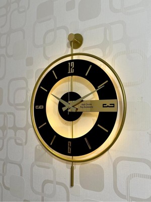 Şeffaf Siyah Metal Camlı Işıklı Modern Duvar Saati