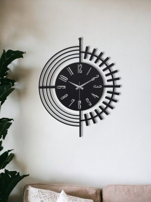 50CM Siyah Metal Duvar Saati, Sessiz Mekanizma, Modern Tasarım