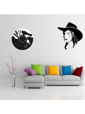 Şık Ahşap Bayan Kuaför Duvar Saati, Siyah, Dekoratif ve Modern Tasarım