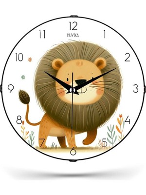 Sessiz Çocuk Odası Saati, Aslan Desenli, 26CM, Dekoratif ve Şık Tasarım