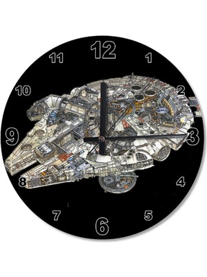 30 cm Çaplı Star Wars Han Solo Gemisi Temalı Sessiz Duvar Saati
