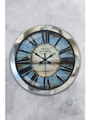 36 cm Antrasit Metal Retro Duvar Saati, Şık ve Zarif Dekorasyon Parçası