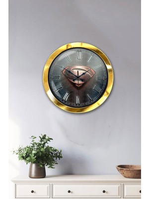 Altın Renk Metal Süperman Duvar Saati 36 Cm, Şık ve Kaliteli Dekorasyon Parçası