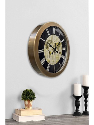 36 cm Eskitme Metal Dünya Haritası Duvar Saati, Şık ve Modern Dekorasyon Parçası