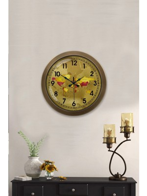 Eskitme Metal Harita Duvar Saati, 36 Cm, Şık ve Dekoratif Ev Aksesuarı