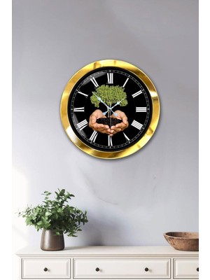36 cm Gold Metal Iklim Temalı Duvar Saati, Şık ve Modern Tasarım