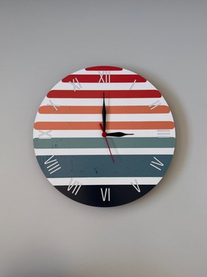 Çizgi Desenli Ahşap Modern Duvar Saati 30X30, Renkli ve Şık Dekorasyon Parçası