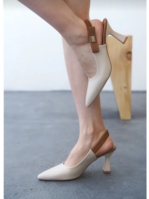 Toran Bej Cilt Topuklu Ayakkabı