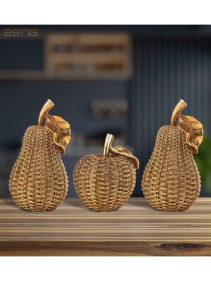 3'lü Dekoratif Obje Seti, Elma ve Armut Tasarımları, Şık ve Modern Dekorasyon Parçası