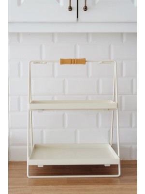 Krem Renkli Galvanizli Ahşap Kulp Detaylı Şık Stand