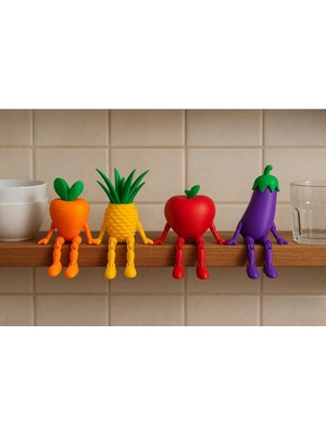 Renkli 4'lü Mutfak Dekoratif Figür Seti, Havuç, Ananas, Domates, Patlıcan