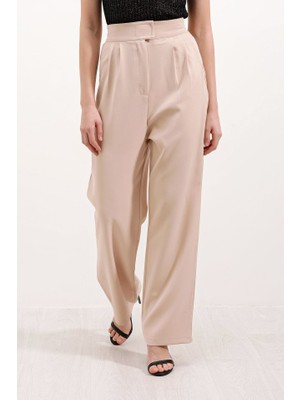 La Mode Istanbul Bej Yüksek Bel Kumaş Pantolon 6612