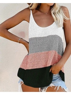 Arben Boutique Kadın Askılı Yuvarlak Yaka Salaş Triko Bluz