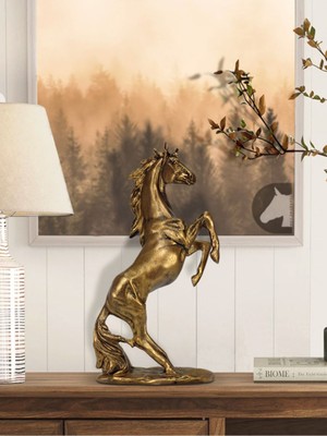Altın Eskitme Dekoratif At Heykel Biblo, Şık ve Özgün Aksesuar.