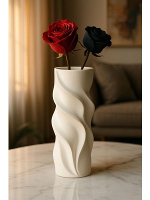 Beyaz Spiral Modern Dekoratif Vazo, 3D Kabartmalı Minimal Tasarım