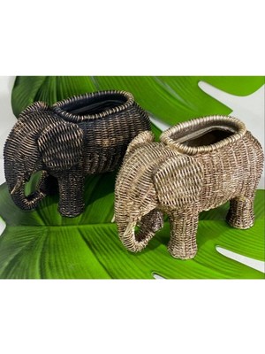 Şık Siyah Polyester Dekoratif Hasır Fil Vazo 23X14.5CM