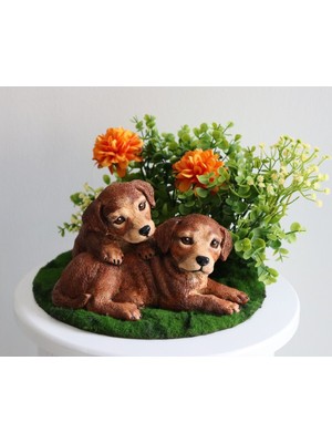 Sevimli Yavru Köpek Biblo, Ev Dekorasyonu ve Renkli Yapay Çiçeklerle Şık Tasarım