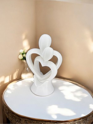 Kalpli Romantik Figür, 14CM, Beyaz, Dekoratif Sevgili Biblosu