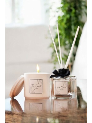 Şık 2'li Vanilya Kokulu ve Beton Mum Seti, Siyaha Uyumlu Dekoratif Parçalar