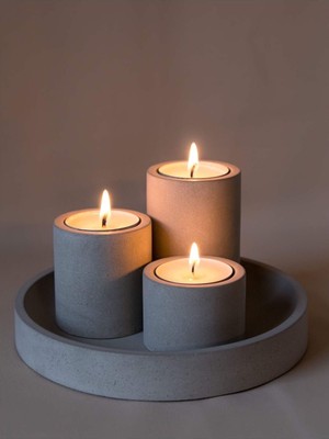 Modern Beton Tepsili Mum Seti, Şık ve Doğal Dekorasyon Için Mükemmel Seçim