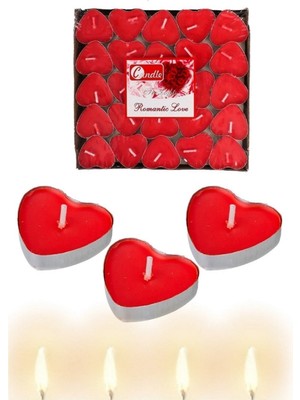 Kırmızı Kalpli Tealight Mum Seti, Masa ve Mekan Dekorasyonu Için 50'li Paket