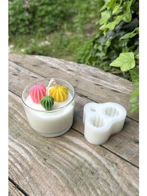 Beyaz Silikon Mini Üçlü Sukulent Mum Kalıbı, 1 Adet