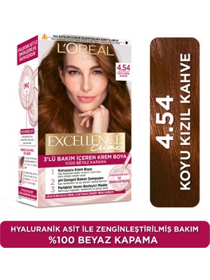 L'Oréal Paris Koyu Kızıl Kahve 4.54 Excellence Creme Saç Boyası Kadınlar İçin Zengin Renk ve Bakım