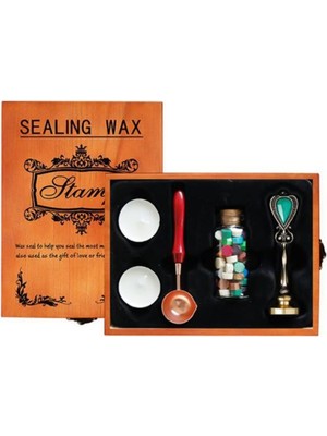 Antik Mühür ve Balmumu Wax Eritme Kaşık Seti, 5 Parça, Tahta Kutuda