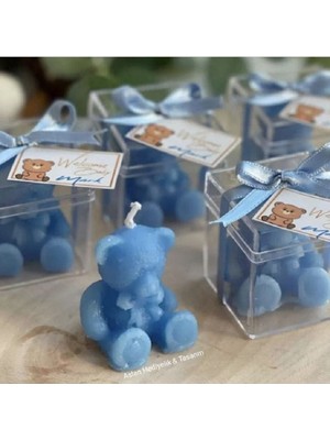 Mavi 25'li Ayıcık Mum Seti, Kına, Söz, Nişan, Düğün, Bebek, Babyshower, Doğum Günü