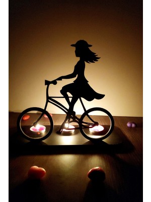 Bisikletli Kız Üçlü Şamdan Mumluk Dekoratif Tealight Mum