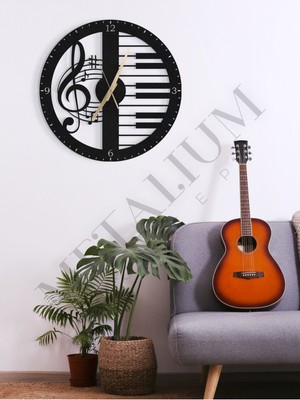 Dekoratif Müzikal Temalı Metal Duvar Saati 60X60CM