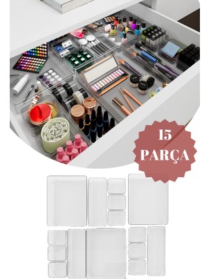 15'li Modüler Dolap Içi - Çekmece Içi Makyaj Toka Takı Düzenleyici Organizer Set
