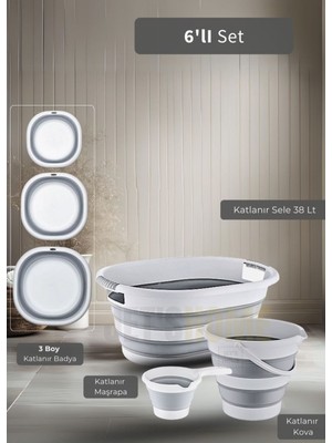 6'lı Banyo Seti Katlanır Sele Katlanır Badya Katlanır Kova Katlanır Maşrapa Bpa Free