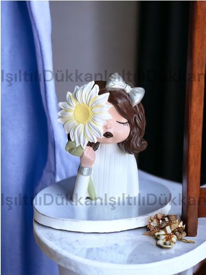 Beyaz Kız Biblo / Heykel / Kalemlik / Sukulent Saksısı / Hediyelik / El Yapımı