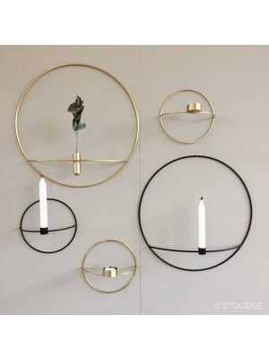 Home Duvar Dekorasyon Mumluk Siyah Gold Yuvarlak ( 5.li Set Takım ) Duvar Mumluk