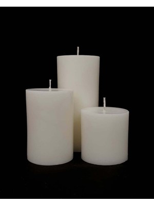 3'lü Beyaz Silindir Mum Seti, 20CM, 12CM, 7cm, Şık ve Doğal Aydınlatma Için