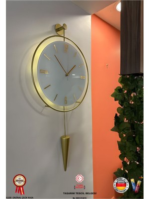 Masippi Kristal Duvar Saati(Pilli Led),modern Dekoratif Metal-Abs Polimer(Kırılmaz Göbek)Duvar Saat