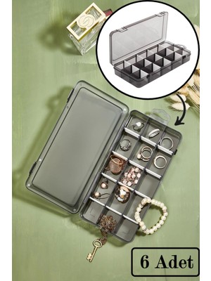 6 Adet Füme 15 Bölmeli Ayarlanabilir Bölmeli Düzenleyici Takı Boncuk  Yüzük Kutusu Organizer