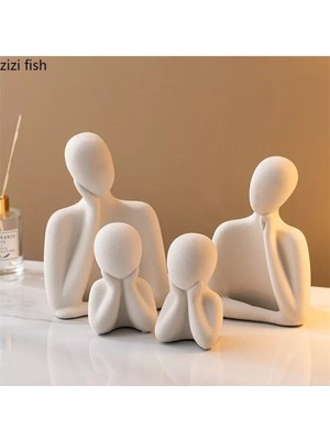 Minima Art Studio Dekoratif Iki Çocuklu Aile Obje Biblo Heykel Beton