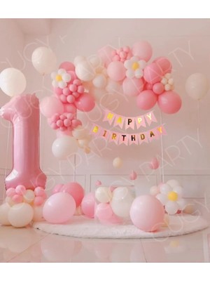 Bkmc Party Pembe Beyaz Papatya Detaylı Konsept Doğum Günü Süsü  Yaş Rakamlı Doğum Günü Parti Seti Süsü