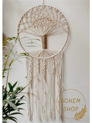 El Yapımı Büyük Boy Makrome Hayat Ağacı Düş Kapanı/rüya Kovucu Duvar Süsü