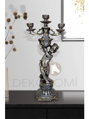 Melekli Şamdan Mumluk Dekoratif 3 Kollu (44X19CM)