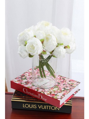Yapay Çiçek 6lı Ipek Peony Şakayık Gül Demeti 25 cm Beyaz