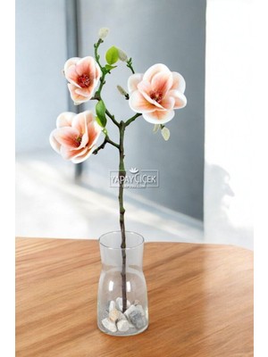 Yapay Çiçek 3lü Islak Manolya Dalı 55 cm Somon