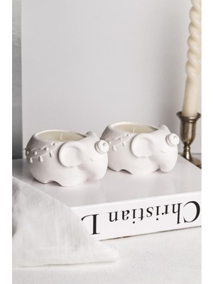 Beyaz Fil Mum Çiftli Dekorasyon Seti, Şık ve Zarif Ev Aksesuarları