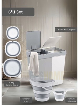 6'lı Banyo Seti Çamaşır Sepeti Katlanır Badya Katlanır Kova Katlanır Maşrapa Bpa Free