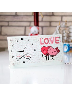 Sevgililere Özel Tasarımlı Isim Yazılı Masa Üstü Cam Saat