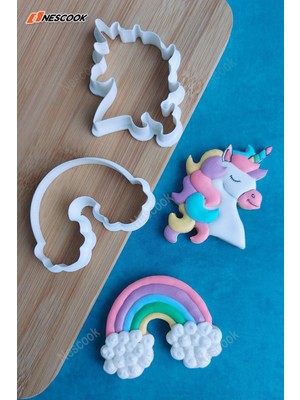 2'li Gökkuşağı Unicorn / Boynuzlu At Kurabiye ve Şeker Hamuru Kalıbı