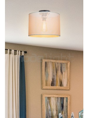 Goza 38 cm Silindir Plafonyer Avize Hasır Beyaz Salon-Oturma-Çocuk-Yemek-Yatak Odası--Antre-Mutfak