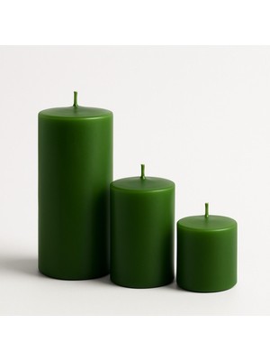 Yeşil Vanilya Kokulu 3'lü Kütük Silindir Seti, Çap 5-15 cm